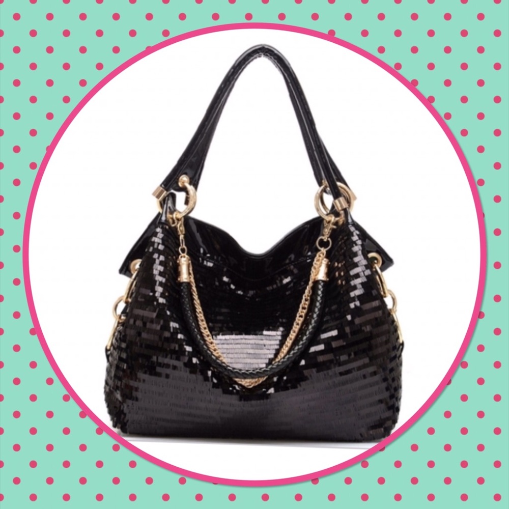 🆕 Black sequin faux shiny leather handbag